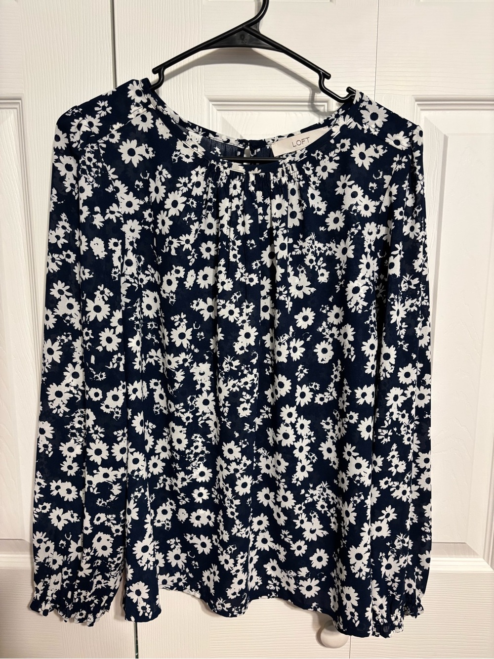 LOFT Navy & White Floral Peasant Blouse
